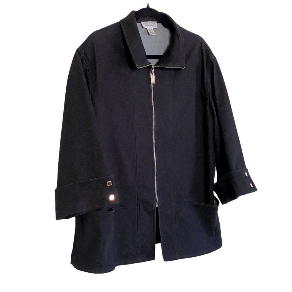 St John Sport by Marie Gray Black Denim Zip Up Jacket Sz S - Picture 3 of 12
